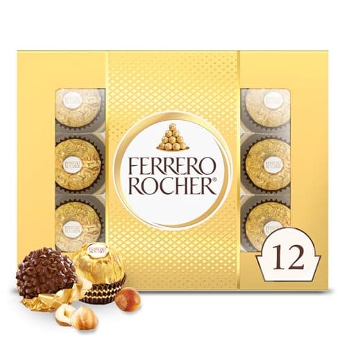 Ferrero Rocher Fine Hazelnut Milk Chocolate, 12 Count, Pack of 6 Individually Wrapped Chocolate Candy Gift Boxes, 5.3 oz - Image 1