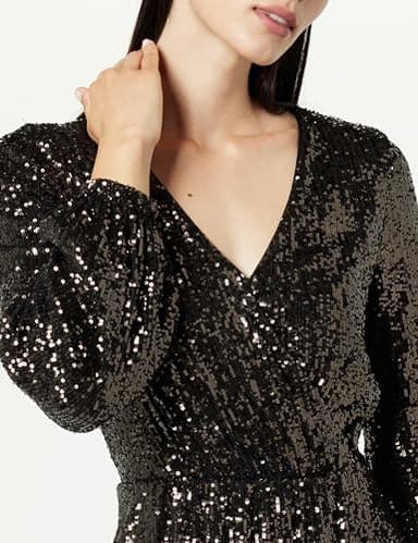 The Drop Women's Helena Sequin Wrap Dress Bronze, L - Image 3