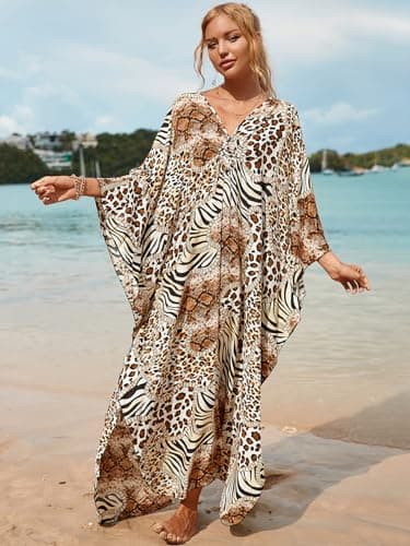 cthseie Women Animal Print Kaftan Dresses Plus Size Swimsuit Coverup 2025 Summer Bathing Suit Caftan Loungewear Beach Dress - Image 8