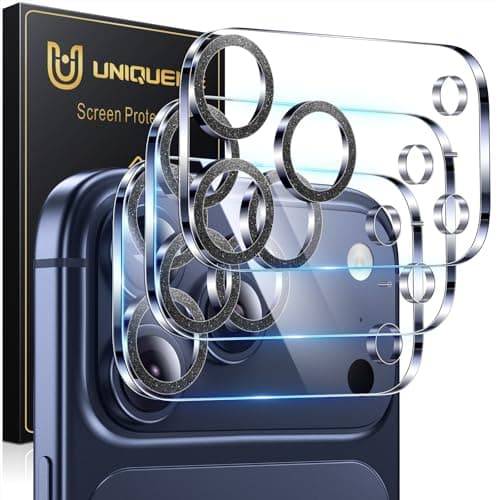 UniqueMe Compatible for 3 Pack iPhone 17 Pro Max Camera Lens Protector - [Drop Protection] [Case Friendly] 9H Tempered Glass Camera Cover Screen [Update New Version] - Glitter Black - Image 1