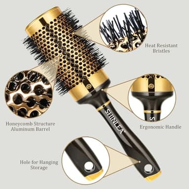 Large Round Brush for Blow Drying, Aluminum Round Hair Brushes for Women, Roller Brush for Blow Drying and Styling, Gold, For Curly and Straight-2 Inch Barrel, 2.95 Inch with Bristles - Image 2