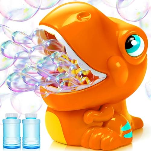 JOYIN Dinosaur Bubble Machine, Bubble Blower with Solutions for Kids, Summer Outdoor Indoor Toy, Dinosaur Party Favor, Kids Birthday Gift (Orange) - Image 1