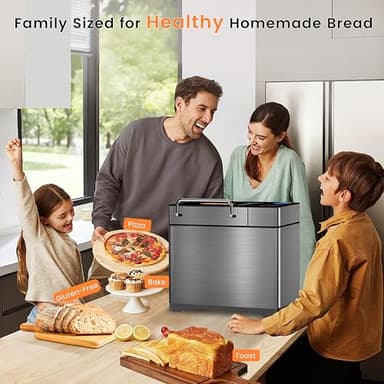 KBS 17-in-1 Bread Maker-Dual Heaters, 710W Machine Stainless Steel with Gluten-Free, Dough Maker,Jam,Yogurt PROG, Auto Nut Dispenser,Ceramic Pan& Touch Panel, 3 Loaf Sizes 3 Crust Colors,Recipes - Image 7