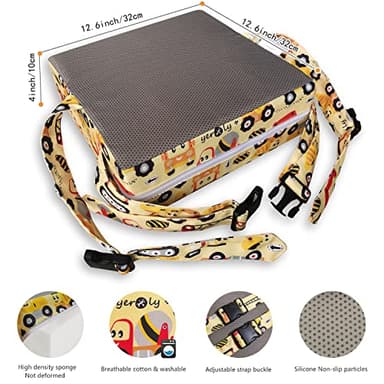 Toddler Booster Seat for Dining Table,4 Inches Washable Double Safer Straps Non-Slip Bottom Booster Seat Dining for Kids, Portable Travel High Density Sponge Detachable Increasing Cushion for Child - Image 2