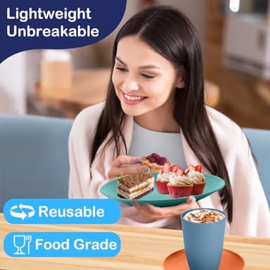 Perlapoc Wheat Straw Dinnerware Set 40 PCS - Service for 8 | Plates and Bowls Sets | Unbreakable Dishes Set - Dinner Plates, Dessert Plate, Cereal Bowls, Drinking Glasses, Dishwasher Safe - Multi - Image 5