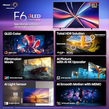 Hisense 65" E6 Cinema Series QLED 4K UHD Smart Fire TV (65E6QF, 2025 Model) - QLED, AI Light Sensor, Dolby Vision · Atmos, Voice Remote with Alexa, Motion Rate 120, HDR 10+ Adaptive, Game Mode Plus - Image 3