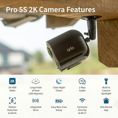 Arlo Pro 5S Spotlight Security Camera 2K HDR | Outdoor | Wireless | Dual-Band Wi-Fi Connects to Strongest Network|12X Zoom, 2-Way Audio, Color Night Vision,Live Stream(Black, 3 Cameras) - Image 2