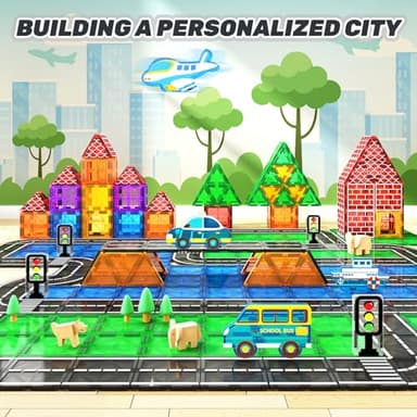 IGIVI Magnetic Tiles Road Set, Magnetic Building Blocks for Toddlers, STEM Construction Toys for Kids Ages 3+, Gifts Toys for Boys & Girls - 38 PCS - Image 7