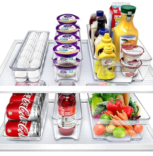 Sorbus Refrigerator Organizers and Storage Bins Set of 6 – Includes 2 Wide Bins, 2 Narrow Bins, Soda Can Organizer (12 Cans), and 14 Egg Holder – Clear Bins for Fridge Organization, Pantry, Freezer - Image 1