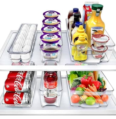Sorbus Refrigerator Organizers and Storage Bins Set of 6 – Includes 2 Wide Bins, 2 Narrow Bins, Soda Can Organizer (12 Cans), and 14 Egg Holder – Clear Bins for Fridge Organization, Pantry, Freezer - Image 1