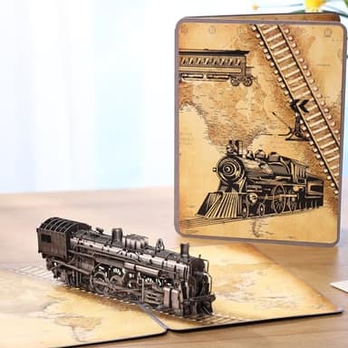 Steam Train 3D Pop Up Birthday Card for Men, Vintage Steam Train Design, Handmade Birthday Card, Ideal Gift for Father's Day, Birthday for Dad, Grandad, Husband, Men, Boyfriend, Adults; 6" x 8" - Image 2
