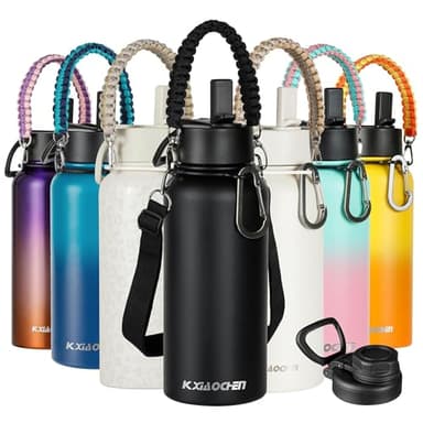 KXIAOCHEN Insulated Water Bottle, Stainless Steel Water Bottle, 2 Lids (Straw and Handle Lid),Wide Mouth Metal Water Bottles Keep Hot and Cold, Double Walled, Thermo Mug, Metal Canteen - Image 1