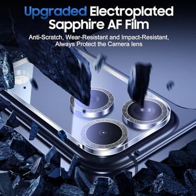 UniqueMe Compatible for 3 Pack iPhone 17 Pro Max Camera Lens Protector - [Drop Protection] [Case Friendly] 9H Tempered Glass Camera Cover Screen [Update New Version] - Glitter Black - Image 3