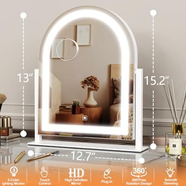 Gvnkvn Lighted Makeup Mirror, Hollywood Vanity Mirror with Lights, Three Color Lighting Modes, and Detachable 10X Magnification Mirror, Smart Touch Control, 360°Rotation (15.2in White) - Image 5