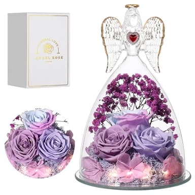 Tiaronics Mothers Day Rose Gifts for Women, Large Angel Figurines with Real Roses, Preserved Real Flower Rose for Her-MultiPurple - Image 1