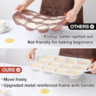 Silicone Muffin Pan, with Metal Reinforced Frame 2.8 Inch Regular Size Silicone Cupcake Pan Nonstick 12 Cups for Baking Homemade Muffins, Cupcakes, Egg Bites 2 Pack Dishwasher Safe BPA Free - Image 3