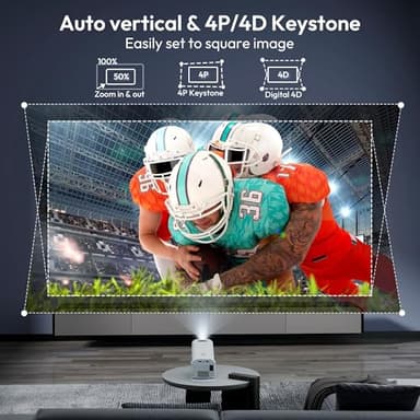 Mini Smart Projector LUXVYN V1 Portable Projector with WiFi and Bluetooth 200 ANSI 4K Support HD Resolution, Auto Keystone Correction Video Projector, 180° Rotatable Stand for Home Movie Pure white - Image 6