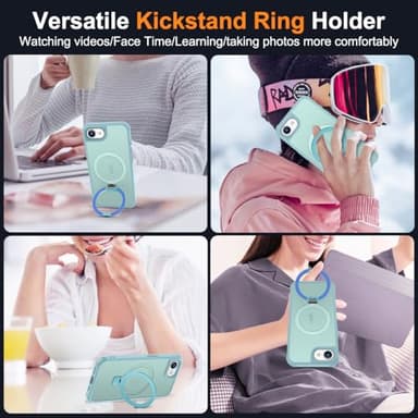 SKYLMW Compatible with iPhone 16E Case with Invisible Magnetic O-Ring Stand Military-Grade Translucent Case for iPhone 16E 6.1" 2025 [Compatible with Mag-Safe][Great Grip Feeling], Blue - Image 5