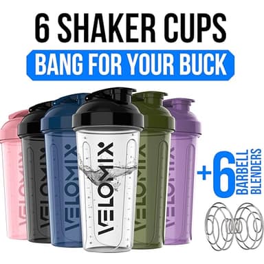 VELOMIX -6 PACK- 28 OZ Protein Shaker Bottles for Protein Mixes, Shaker Cups for Protein Shakes, Small Shaker Bottle Pack, Shaker Cup, Shakers for protein Shakes (Core Series) - Image 2