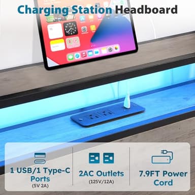 Kiivakii Full Size Bed Frame with 4 Storage Drawers, LED Platform Bed Frames with Headboard, Built in Charging Station, Noise Free, Stable and Solid, No Box Spring Needed, Gray - Image 4