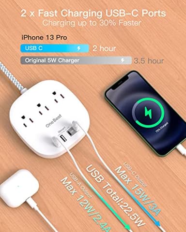10Ft Flat Plug Power Strip, Ultra Thin Extension Cord - 3 Outlets 4 USB Ports (2 USB C) Desktop Charging Station, Cruise Ship Power Strip with No Surge Protection for Travel, Dorm Room Essentials - Image 4