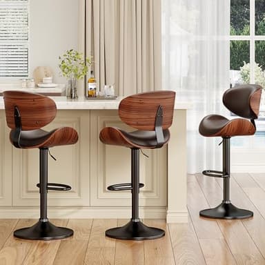 YaFiti Swivel Bar Stools for Kitchen Counter, Adjustable Bentwood Barstools, Modern PU Leather Upholstered Bar Stool with Back and Footrest, for Bar, Kitchen, Dining Room (Brown 1PCS) - Image 8