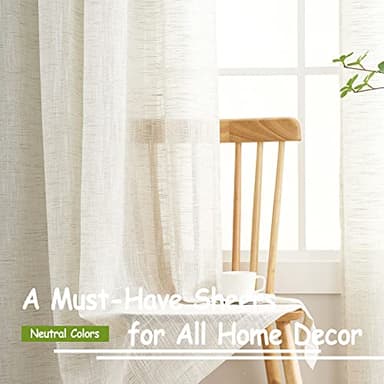 Treatmentex Semi Sheer Curtains for Living Room Natural Linen Sheer Curtain Drapes for Bedroom 95inch Long Farmhouse Country Rustic Window Curtains 52" w 2 Panels Grommet Top Beige - Image 4