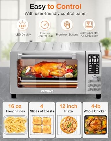 Nuwave Bravo Pro Smart 21QT Toaster Oven Air Fryer Combo, Convection Oven Countertop, 10 functions all in 1, with even & quick crisp technology, 50-450°F, 1800W, Stainless Steel - Image 6