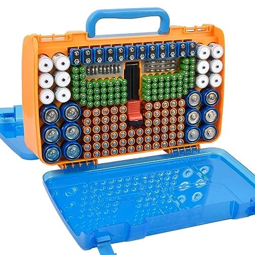 Battery Storage Organizer Case Holder Box with Tester, Double-Sided Batteries Fits for 269 Caddy Container AA AAA AAAA 3A 4A 9V C D Lithium 23A 4LR44 CR123A CR1632 CR2032 - Yellow - Image 1