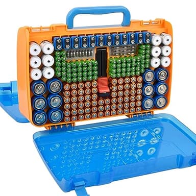Battery Storage Organizer Case Holder Box with Tester, Double-Sided Batteries Fits for 269 Caddy Container AA AAA AAAA 3A 4A 9V C D Lithium 23A 4LR44 CR123A CR1632 CR2032 - Yellow - Image 1