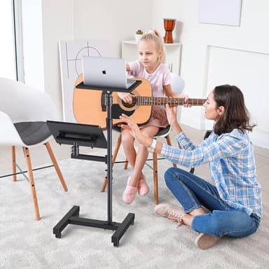 Facilife 2 Shelves Projector Stand Tripod, Height Adjustable Max 64", Mobile Laptop Cart on Wheels Projector Tripod Stand, Overbed Table with Wheels, Rolling Laptop Floor Stand for Couch - Image 8