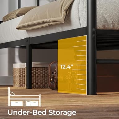 Rolanstar Twin Bed Frame with USB Charging Station, LED Bed Frame with Storage Headboard, Black Metal Platform Bed with Sleigh Headboard and Footboard, No Box Spring Needed, Noise Free - Image 7