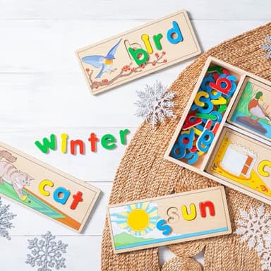 Melissa & Doug See & Spell Wooden Educational Toy with 8 Double-Sided Spelling Boards and 64 Letters Preschool Learning Activities, See & Spell Learning Toys for Kids Ages 4+ - Image 9