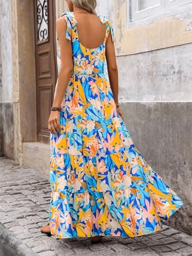 PRETTYGARDEN Summer Dresses for Women 2025 Sleeveless Spaghetti Strap Long Floral Maxi Dress Boho A Line Beach Sundresses(Multicolored Blue,X-Large) - Image 6