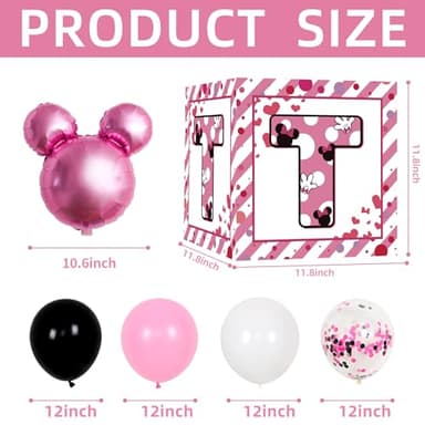 2nd Birthday Party Favors Balloon Boxes Supplies for Baby, Girls 3Pcs Pink Mouse Theme Two Year Old Balloon Boxes, 'TWO' Letters Balloon Arch Kit for Party Decorations - Image 2