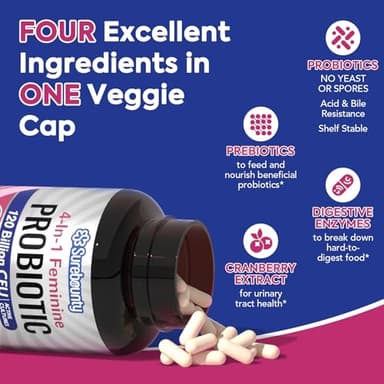 Surebounty Probiotics for Women, 120 Billion CFU 34 Strains, Prebiotics, Digestive Enzymes, Cranberry, 4-in-1 Feminine Probiotic, Digestive, Vaginal, Immune Support, 60ct (Pack of 2) - Image 3