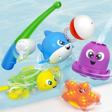JOYIN Bath Fishing Toy Set for Toddlers - Magnetic Toy with Fishing Rod, Spinning Octopus and Starfish, Wind-up Shark and Turtle - Sensory Development for Infants - Image 7