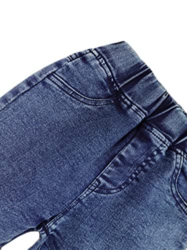 KIDSCOOL SPACE Girl Jeans,Embroidered Elastic Washed Denim Pants,Blue,5-6 Years - Image 3