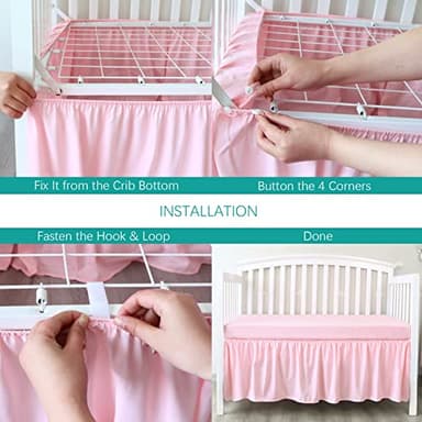 Crib Skirt Pleated Dust Ruffle Pink Nursery Room Decor for Girls Boys Crib Toddler Bedding 14" Drop fit Standard Crib Toddler Bed Skirts Machine Washable - Image 3