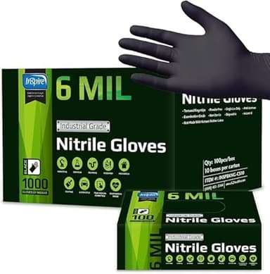 Inspire Black Nitrile Gloves HEAVY DUTY 6 Mil Chemical Resistant Medical Cooking Cleaning Disposable Glove - Image 1