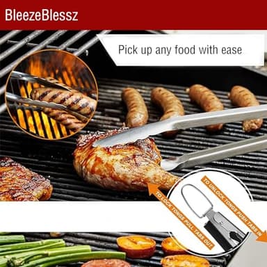 BleezeBlessz BBQ Gift Tool Set 6 Piece BBQ Accessories with Spatula, Fork, Brush, Protective Gloves, Scissors and Grill Tongs - Heavy Duty, Stainless Steel - Image 3
