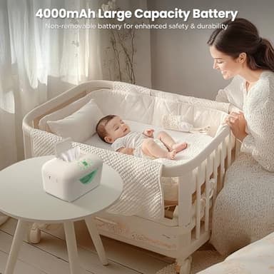 Ainclte Baby Wipe Warmer, Protable Wipes Warmer Dispenser for Newborns with 4000mAh Battery 4-Temp Fast Heating Colored Night Light Large Capacity Indoor/Outdoor Nursery Essentials - Image 2