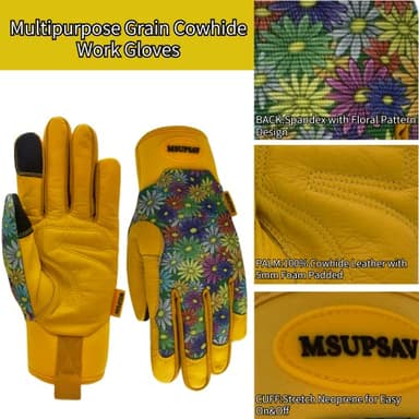 MSUPSAV Women Gardening Gloves with Touchscreen,Garden Glove,Cowhide Leather Work Glove for Women,Gardening Gfits,Colorful flowers,Large - Image 5