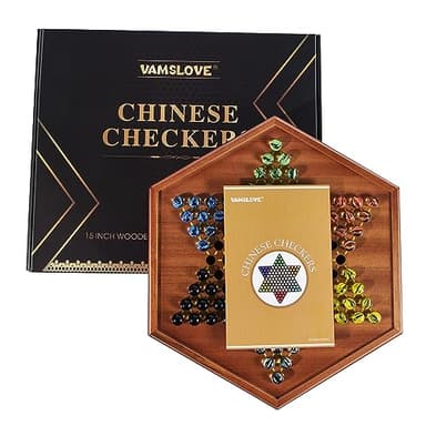 VAMSLOVE Chinese Checkers 15" Large Upgraded Version Wooden Game Board, 16mm 60+12 Colorful Glass Marbles, Easy Grasping for Adults and Kids, w/Storage Drawer, Fun for Family Gathering - Image 6