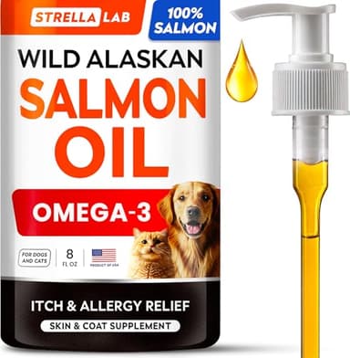 StrellaLab Wild Alaskan Salmon Oil for Dogs - Natural Omega 3 for Dogs & Cats, Itch & Allergy Relief, Skin & Coat Support - Fish Oil Liquid, EPA+DHA Fatty Acids for Hip&Joint, Immune&Heart Health 8 Oz - Image 1