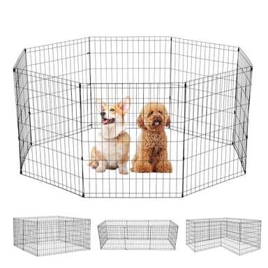 FDW 30 Inch Dog Pen 8 Panel Dog Playpen Indoor Outdoor Metal Puppy Pet Fence Portable Folding Animal Exercise Fence,Black - Image 1