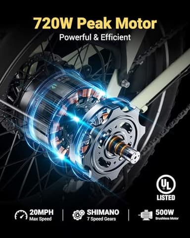 Folding Electric Bike 20" x 4.0 Fat Tire Electric Bicycle,48V Lithium Removable Battery,Peak 720W Folding Ebike for Adult,5 Pedal-Assist Levels& Large LCD Display,Step Through ebike for Adult - Image 3