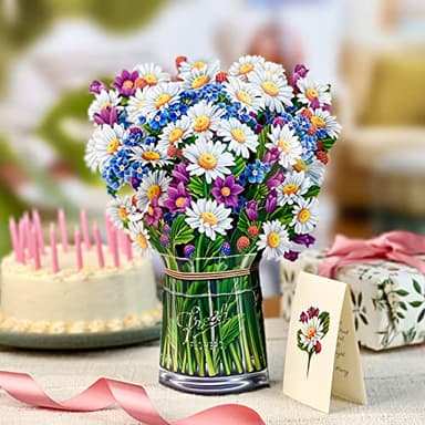 Freshcut Paper Pop Up Cards, Field of Daisies, 12 Inch Life Sized Forever Flower Bouquet 3D Popup Greeting Card, Birthday Cards, Get Well Gifts, Blank Notecard & Envelope - Image 2