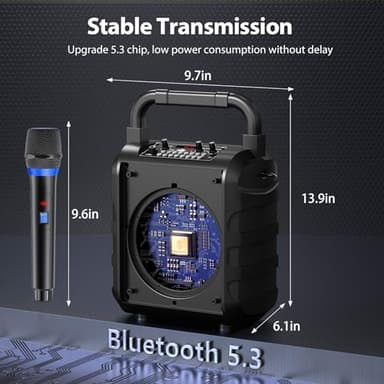 Karaoke Machine with 2 Wireless Microphones, 【2025 Upgraded 20W 6.5"Subwoofer】Portable Bluetooth Karaoke Speaker for Adults & Kids, Karaoke Microphone with PA System, Party Light, Support USB/TF/AUX - Image 7