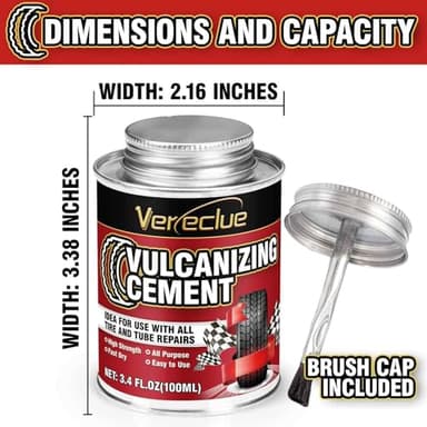 Chemical Vulcanizing Cement 3.4FL.Oz, All Purpose Tire Repair Rubber Glue, Dry Clear Rubber Cement, Tire Patch Glue with Brush Top Can for Car, Motorcycle, Bike Tires - Image 4